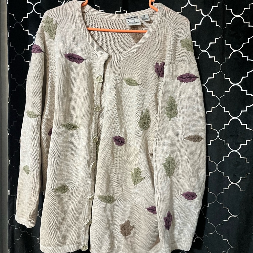 Christopher & Banks Hand Embroidered Leaf/Fall Cardigan